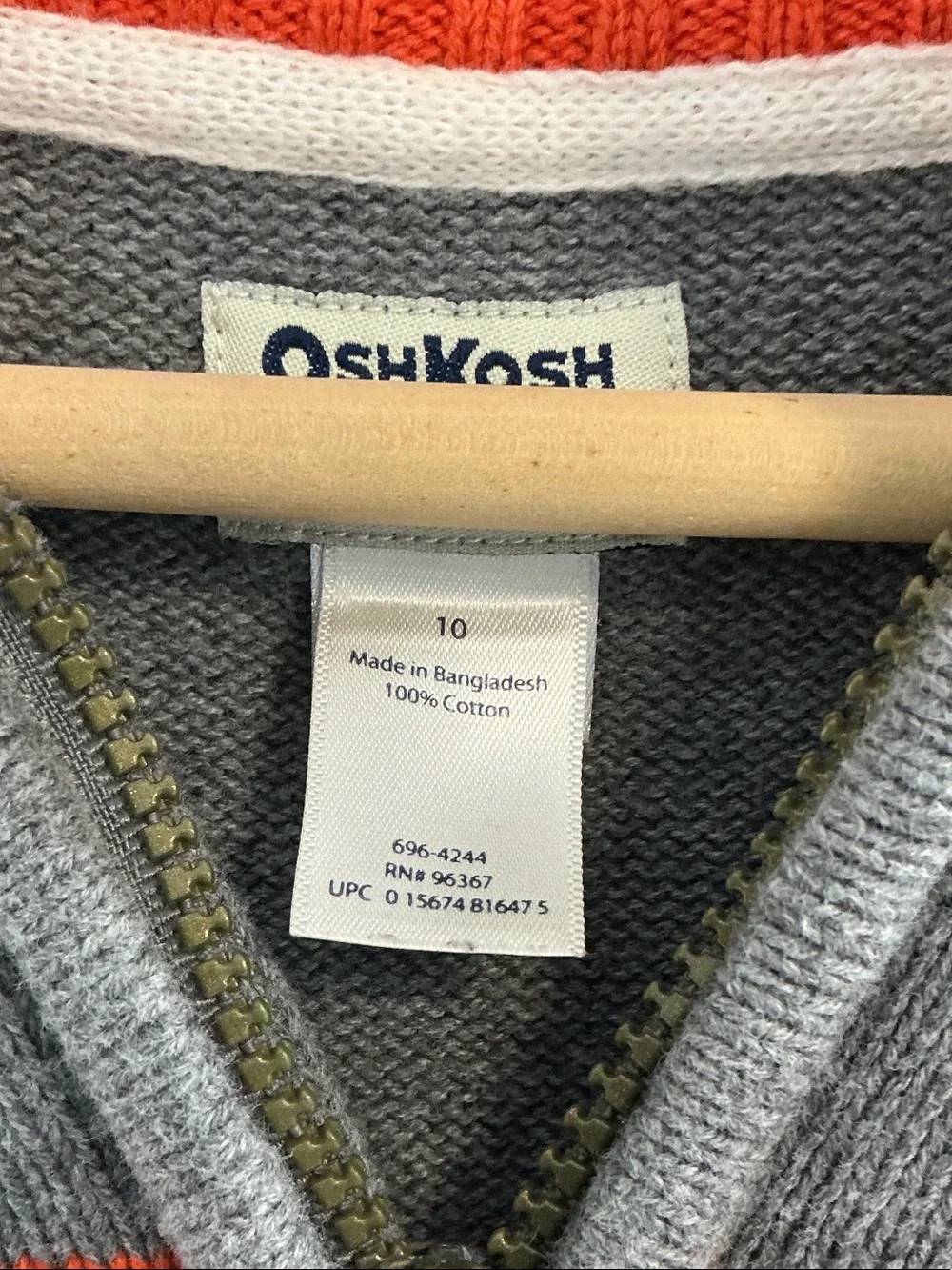 OshKosh B'gosh Gray Half-Zip Sweater with Orange, White & Navy Stripes